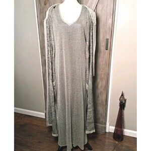 VTG Damianou Metallic Gold Silver Sleeveless Maxi Dress & Jacket Old Money *2X*